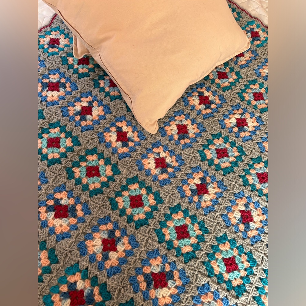 Hand Crocheted Granny Square Bedcover Throw Afghan Granny-core Cottage-core